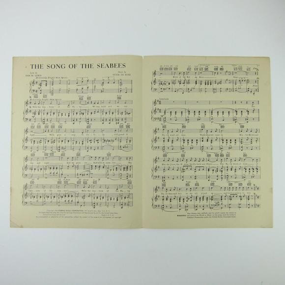 Sheet Music Song of the Seabees Navy Enlist Recruitment Sam Lewis Vintage 1942 - Picture 5 of 12